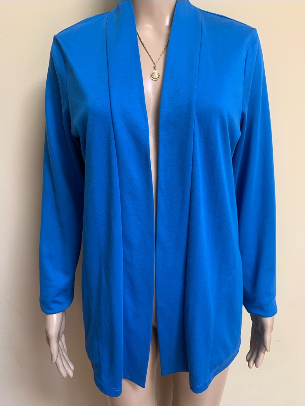 L.L. Bean Sz M Royal Blue Two Pockets 100% Puma Cotton Open-Front Cardigan